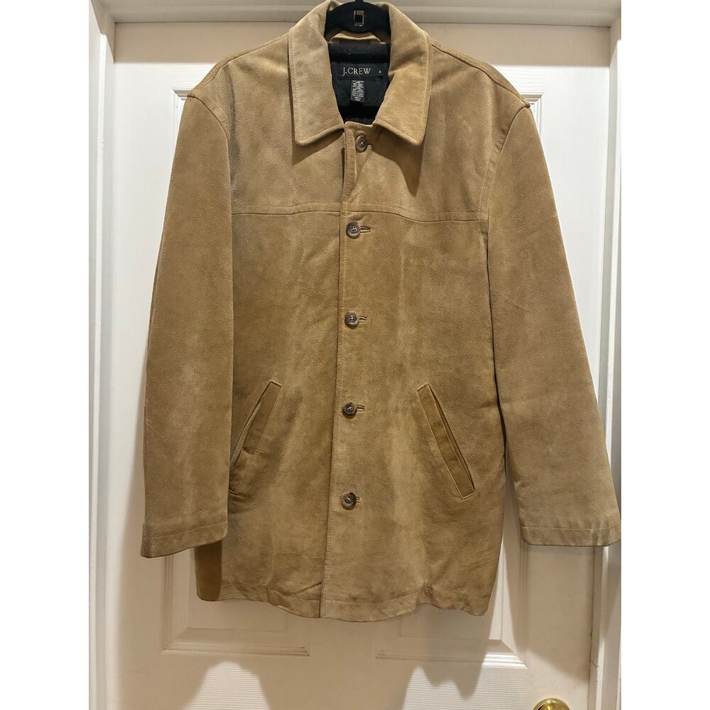 J Crew Men's Medium Tan Leather Jacket Western Cowboy Chore Coat Wool